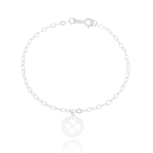 Pulseira de Prata 925 Feminina e Medalha de Trevo Produto Pulseira de Prata 925 Feminina e Medalha de Trevo
