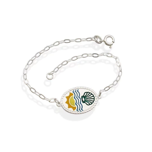Pulseira Feminina de Prata 925 Sol Onda e Concha Resinado Produto Pulseira Feminina de Prata 925 Sol Onda e Concha Resinado