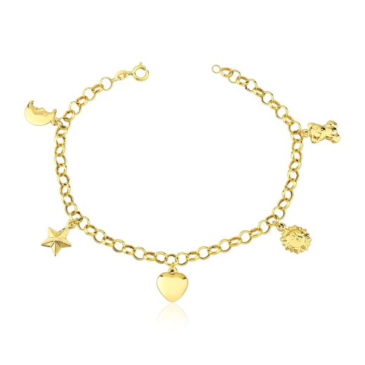 Produto Pulseira feminina de ouro 18k elo português com berloques