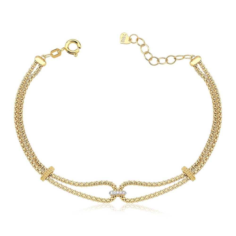Produto Pulseira de Ouro 18k Pipoca com Nó e Diamantes | Aqua Joias