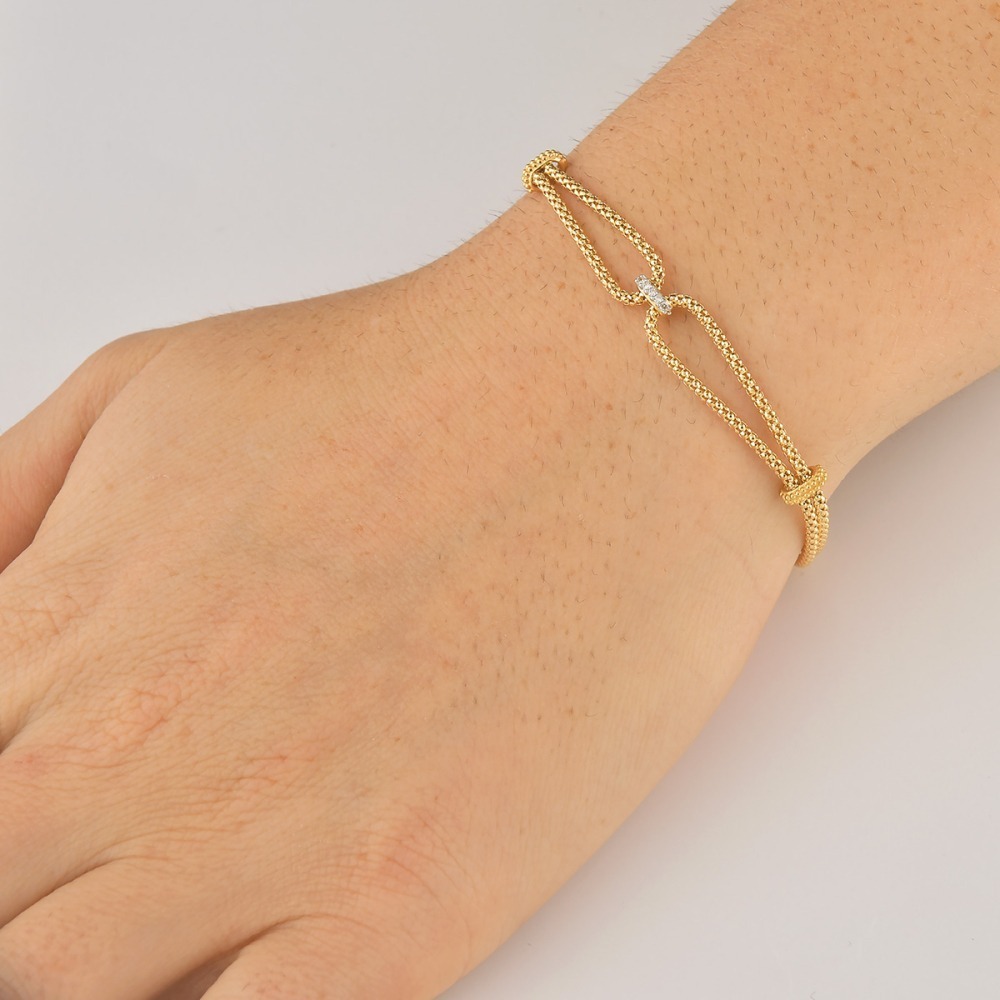 Produto Pulseira de Ouro 18k Pipoca com Nó e Diamantes | Aqua Joias