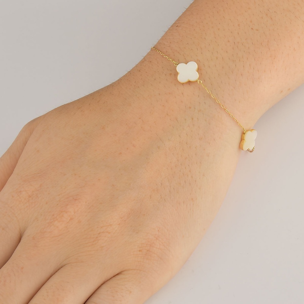 Produto Pulseira de Ouro 18k Trevos com 1cm e 18cm