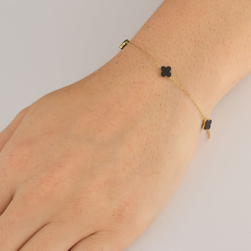 Pulseira de Ouro 18k Trevos com 6mm e 18cm Produto Pulseira de Ouro 18k Trevos com 6mm e 18cm