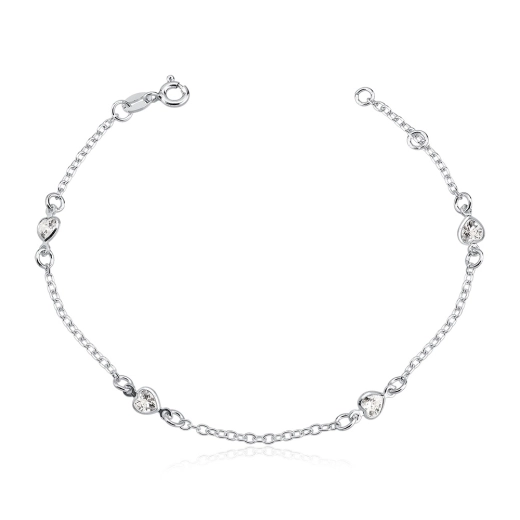 Produto Pulseira feminina de prata 925 corações cristal