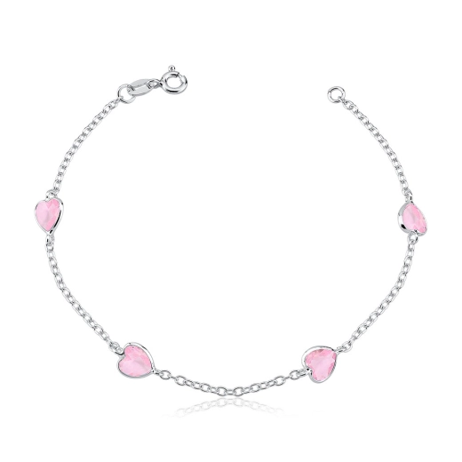 Pulseira prata 925 feminina coração Rosa Produto Pulseira prata 925 feminina coração Rosa