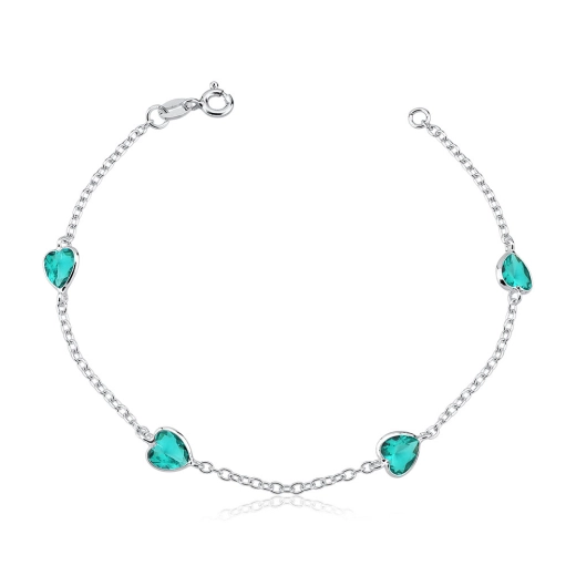 Pulseira de Prata 925 Feminina Coração zircônia Turmalina Produto Pulseira de Prata 925 Feminina Coração zircônia Turmalina