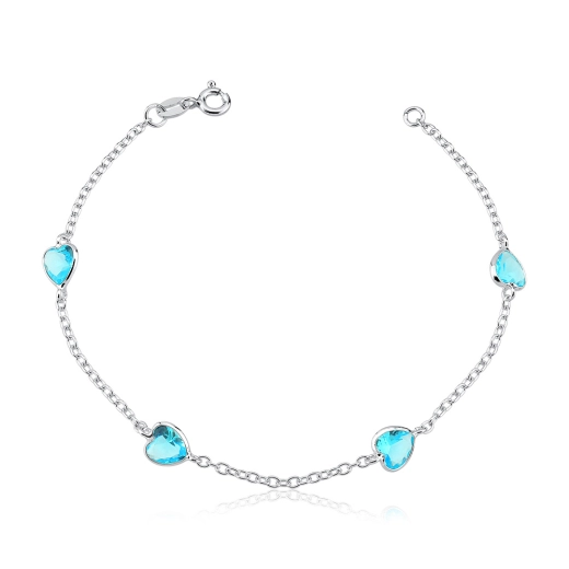 Produto Pulseira feminina de prata 925 coração turquesa