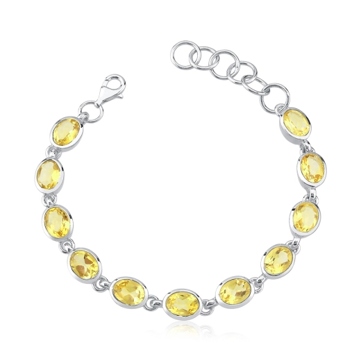 Pulseira feminina de prata 925 com pedras naturais Citrino Produto Pulseira feminina de prata 925 com pedras naturais Citrino