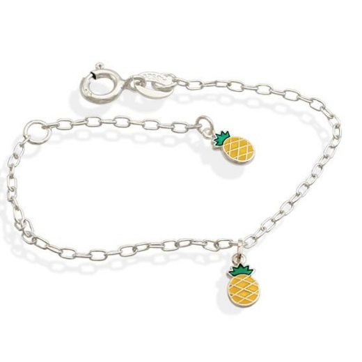 Produto Pulseira de prata 925 infantil 14cm - Abacaxi