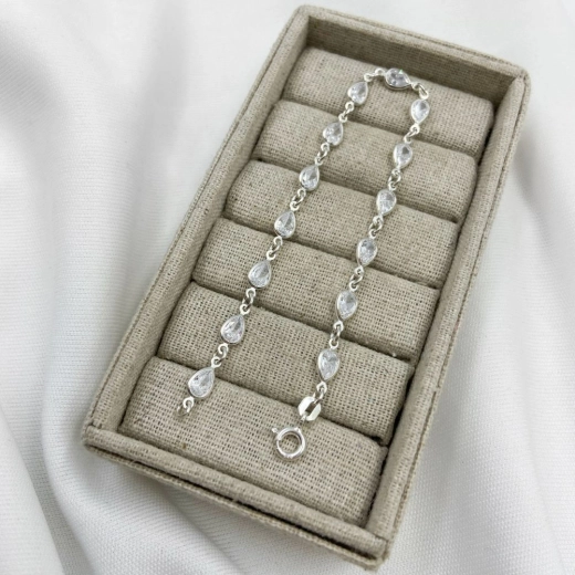Produto Pulseira feminina com zircônias - Formato de gotas prata 925