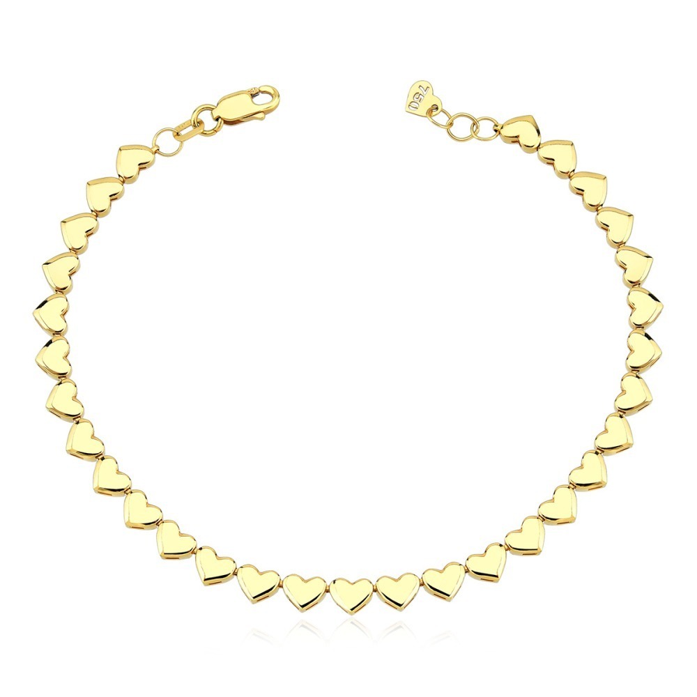 Produto Pulseira Feminina Corações lado a lado em Ouro Amarelo 18k