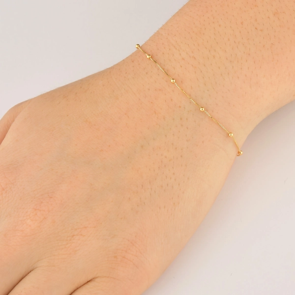 Produto Pulseira Feminina de Ouro 18k Bolinhas com 2mm