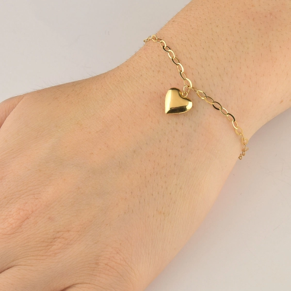 Pulseira Feminina de Ouro 18k Coração Abaulado e Pendurado Produto Pulseira Feminina de Ouro 18k Coração Abaulado e Pendurado