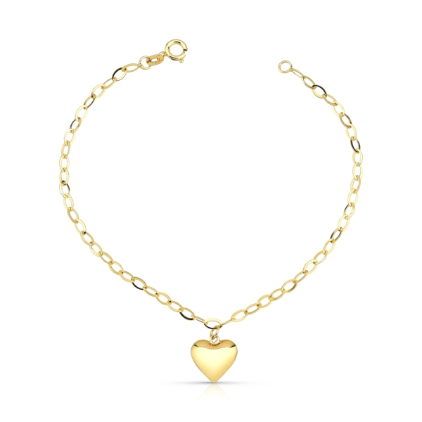 Pulseira Feminina de Ouro 18k Coração Abaulado e Pendurado Produto Pulseira Feminina de Ouro 18k Coração Abaulado e Pendurado