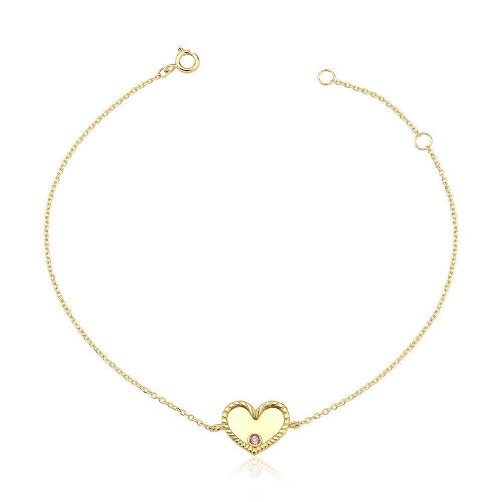 Pulseira Feminina de Ouro 18k Coração com Pedra Natural Produto Pulseira Feminina de Ouro 18k Coração com Pedra Natural