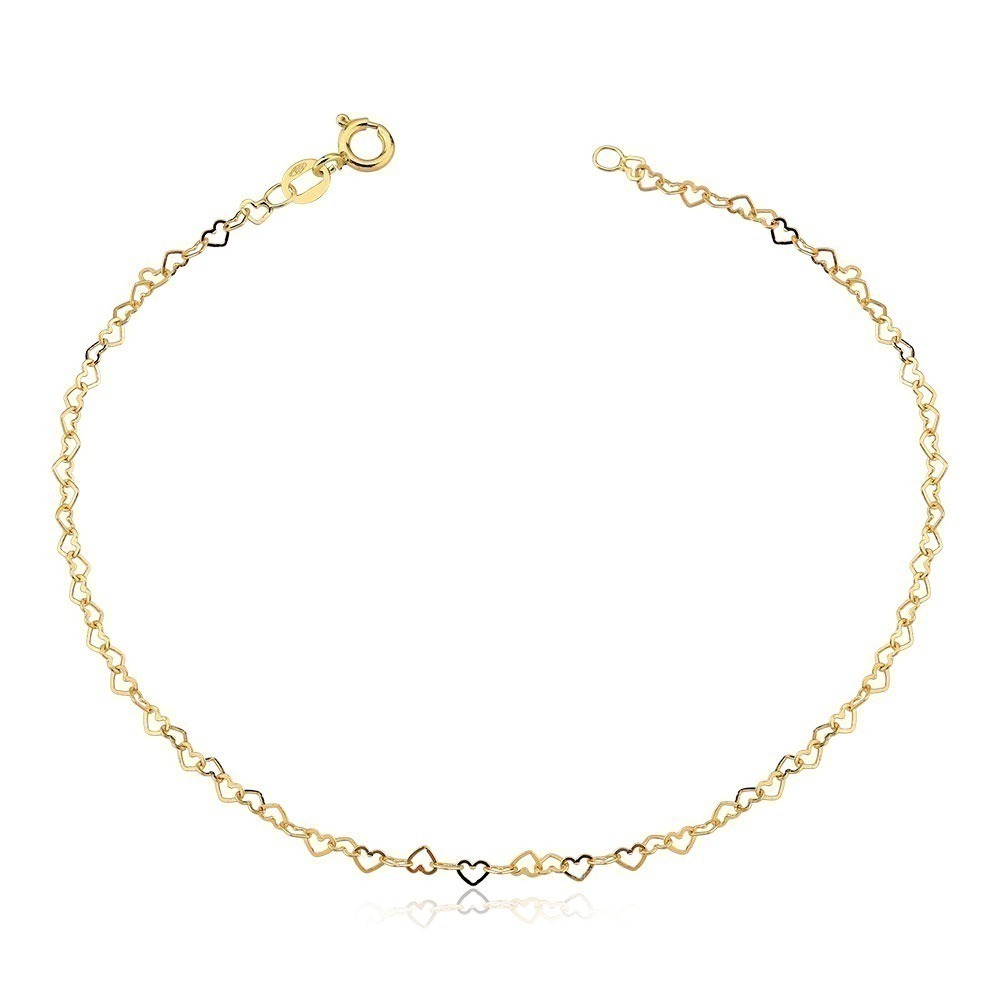 Pulseira Feminina de Ouro 18k Elos Coração 2.7mm Produto Pulseira Feminina de Ouro 18k Elos Coração 2.7mm