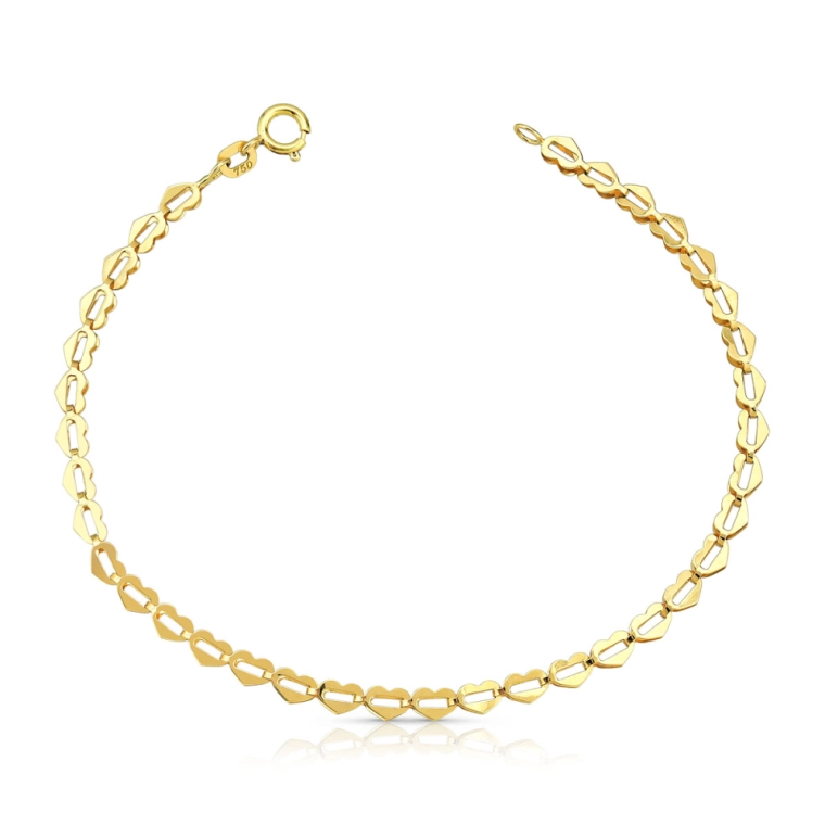 Produto Pulseira Feminina de Ouro 18k Elos Coração Vazado e Trabalhado