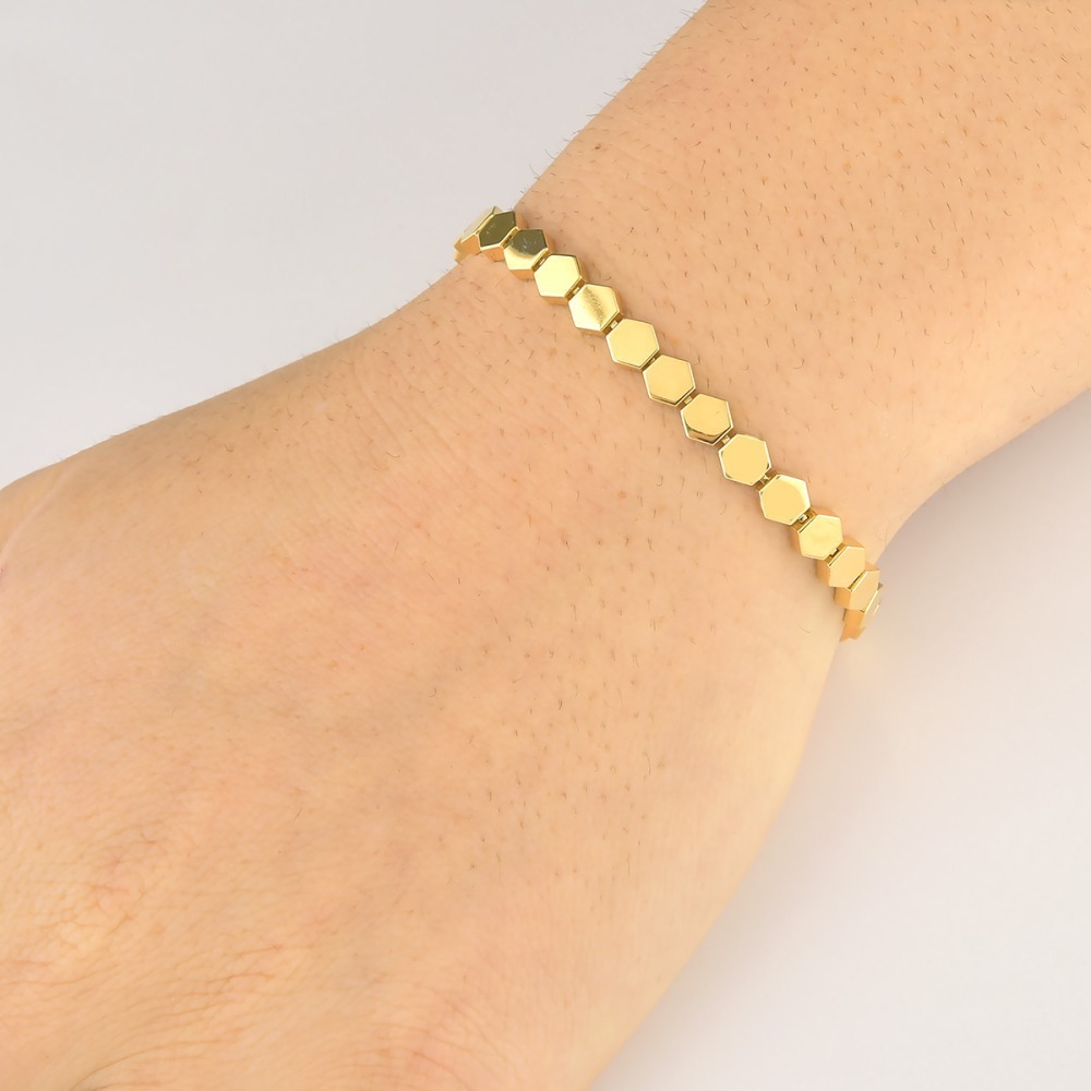 Produto Pulseira Feminina de Ouro 18k Hexagonos Lisos