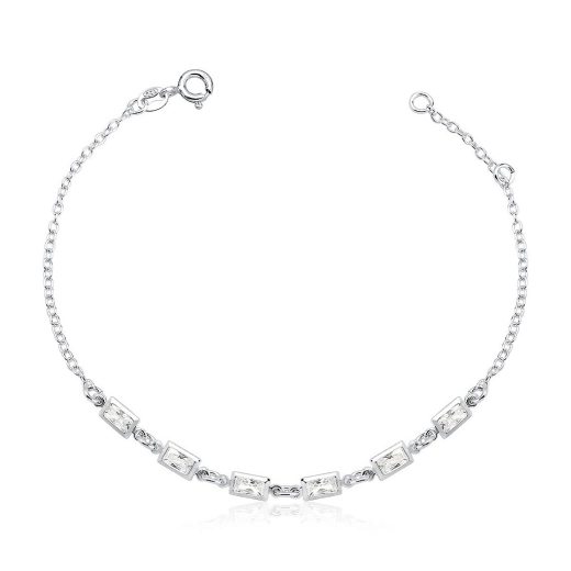 Produto Pulseira Feminina de Prata 925 Baguete com zircônias