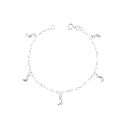 Produto Pulseira Feminina de Prata 925 5 Luas Pendentes lisas