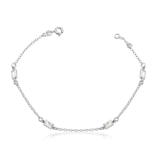 Produto Pulseira Feminina de Prata 925 Baguete com zircônia