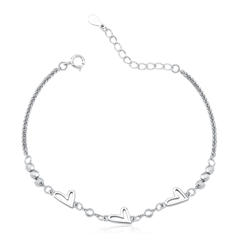 Pulseira Feminina de Prata 925 Bolinhas e Coração Vazado Produto Pulseira Feminina de Prata 925 Bolinhas e Coração Vazado