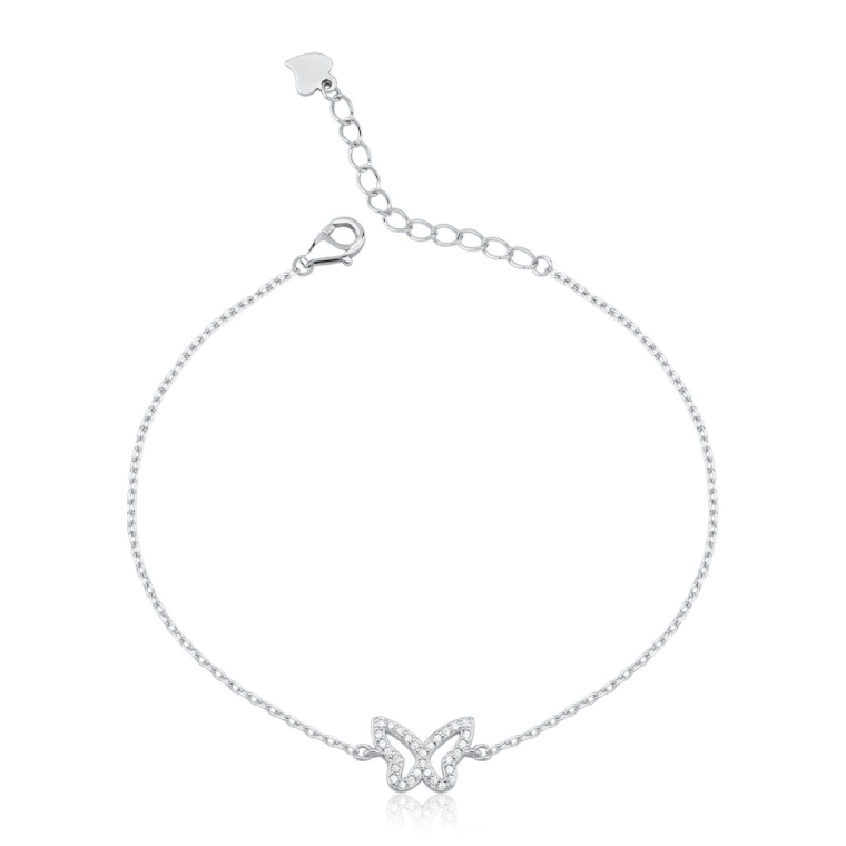 Pulseira Feminina de Prata 925 Borboleta Vazada e Cravejada Produto Pulseira Feminina de Prata 925 Borboleta Vazada e Cravejada