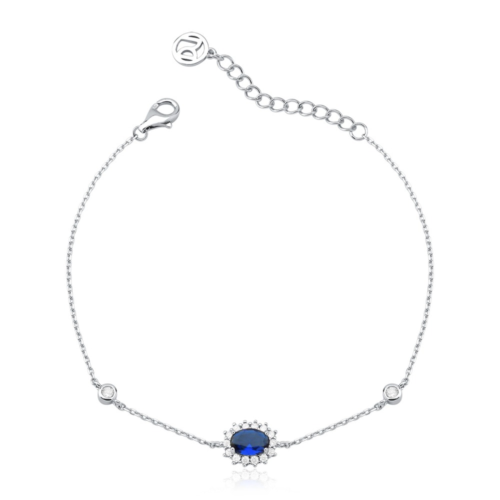 Produto Pulseira Feminina de Prata 925 Cartier Azul Marinho com Zircônia Oval