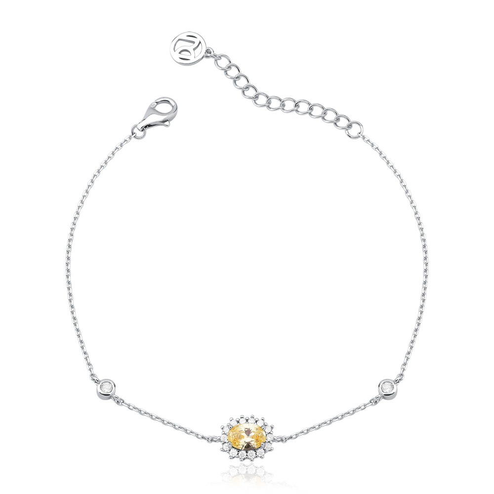 Pulseira Feminina de Prata 925 Cartier Citrino com Zircônia Oval Produto Pulseira Feminina de Prata 925 Cartier Citrino com Zircônia Oval