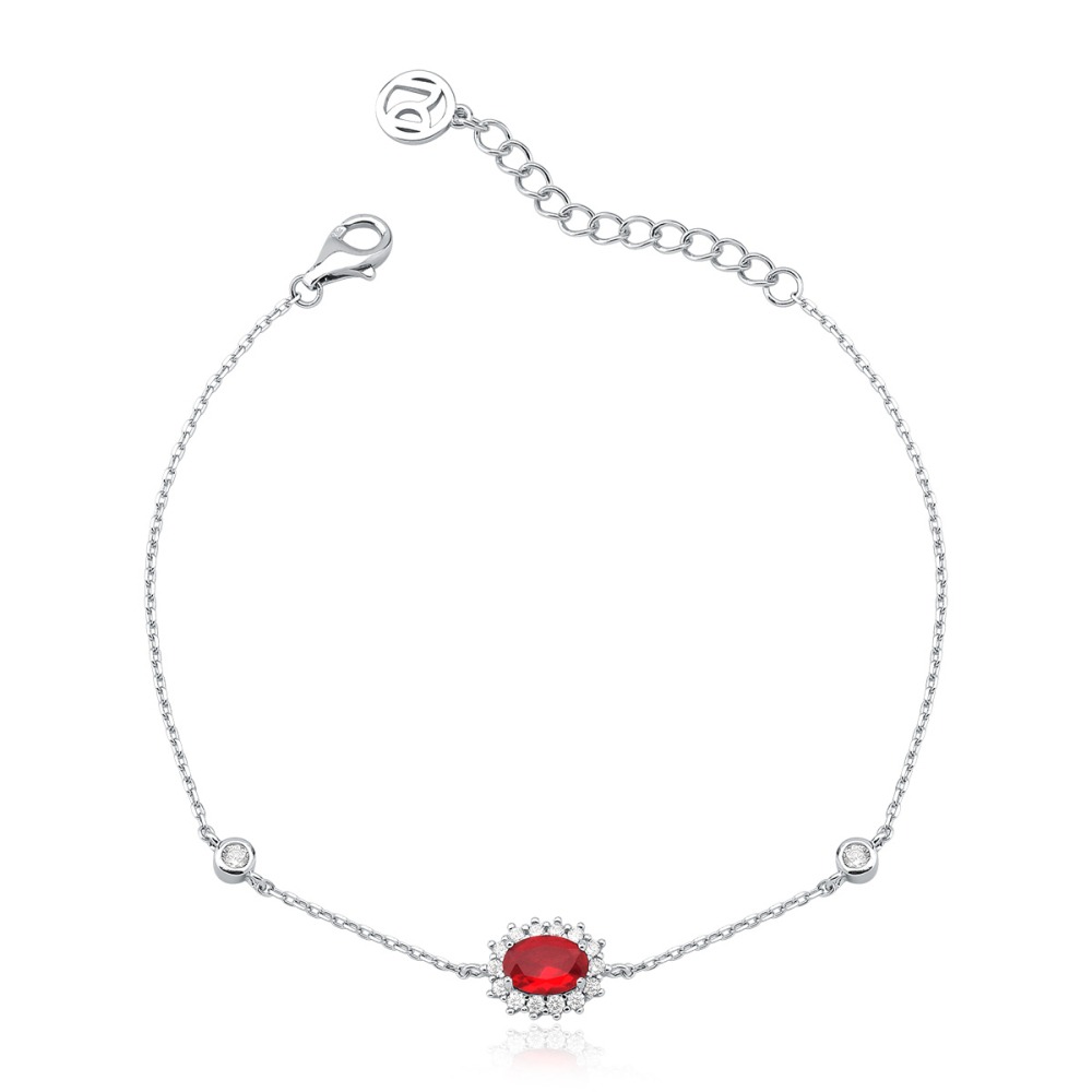 Produto Pulseira Feminina de Prata 925 Cartier Vermelho com Zircônia Oval