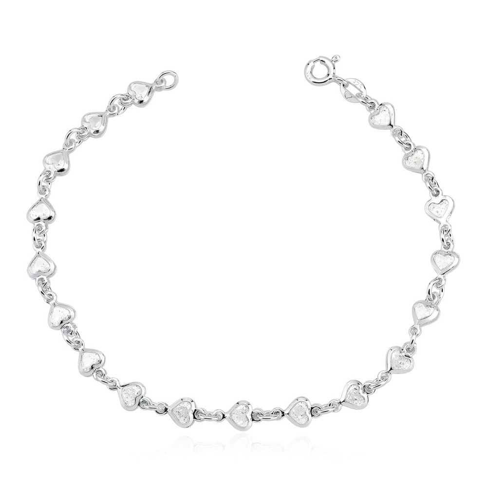 Produto Pulseira Feminina de Prata 925 Corações com Zircônia