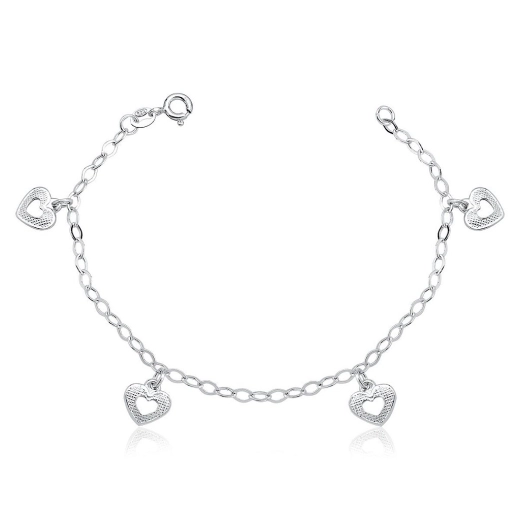 Produto Pulseira Feminina de Prata 925 Coração Detalhado pendente