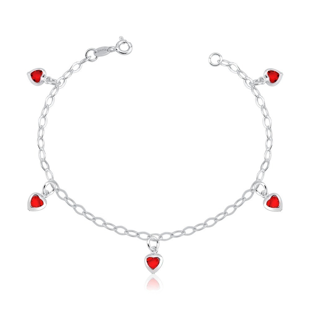 Pulseira Feminina de Prata 925 Corações Pendente Produto Pulseira Feminina de Prata 925 Corações Pendente