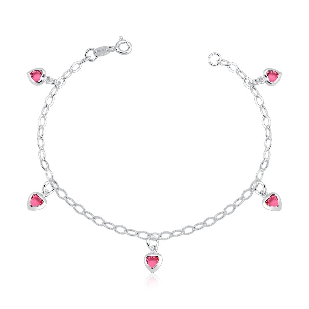Pulseira Feminina de Prata 925 Corações Pendente Produto Pulseira Feminina de Prata 925 Corações Pendente