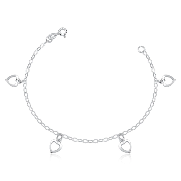Pulseira Feminina de Prata 925 Corações Vazados Produto Pulseira Feminina de Prata 925 Corações Vazados