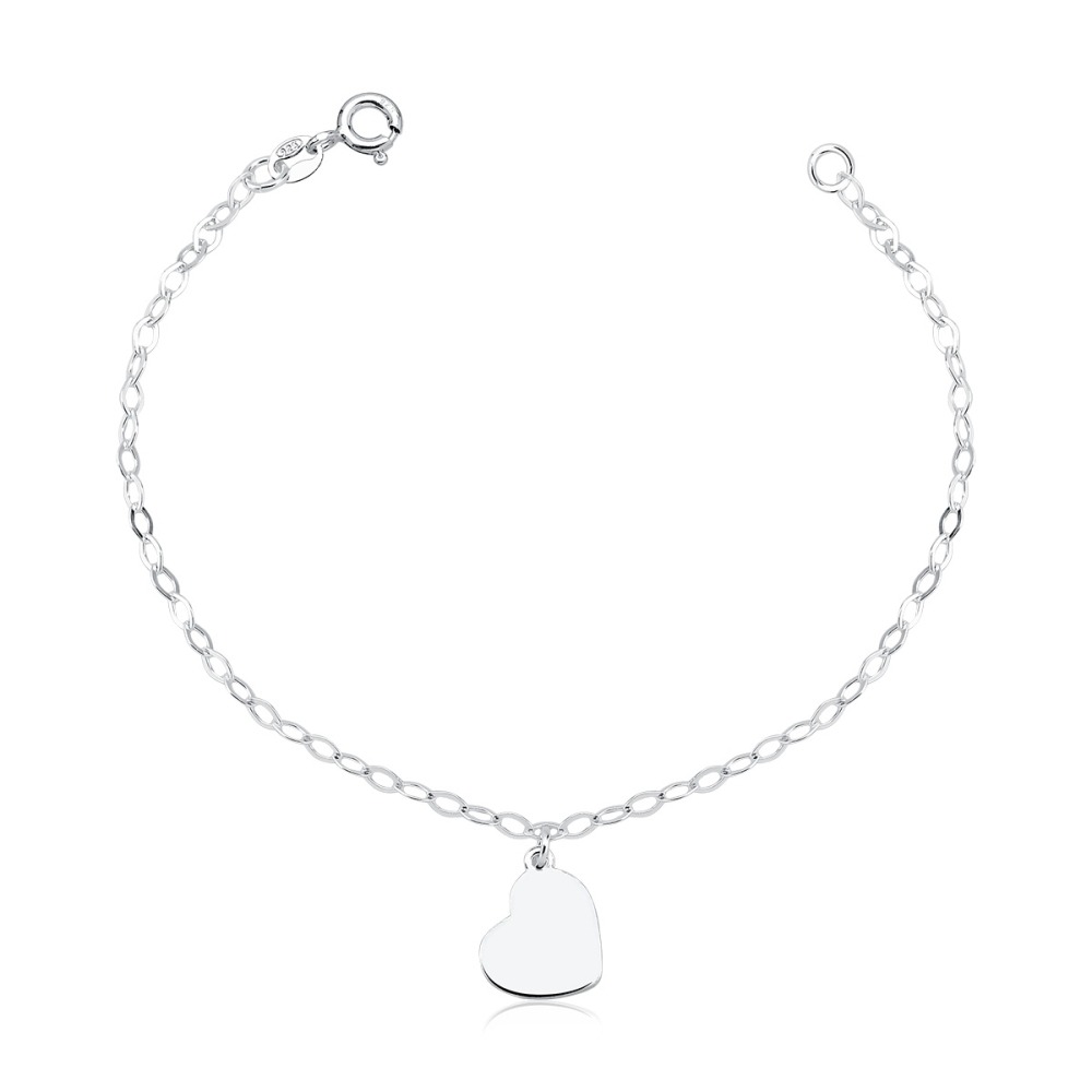 Produto Pulseira Feminina de Prata 925 Coração Chapa pendente