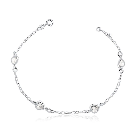 Produto Pulseira Feminina de Prata 925 Coração com zircônias