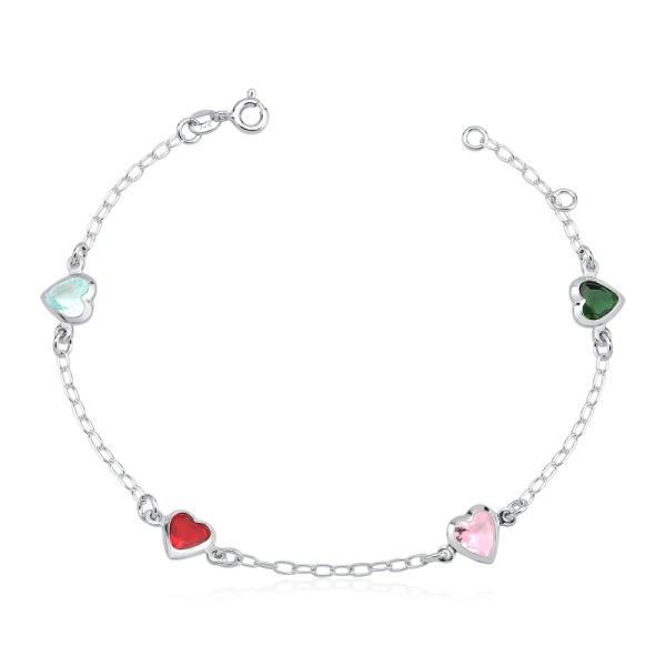 Produto Pulseira Feminina de Prata 925 Coração Cravejado com 7mm e Colorida