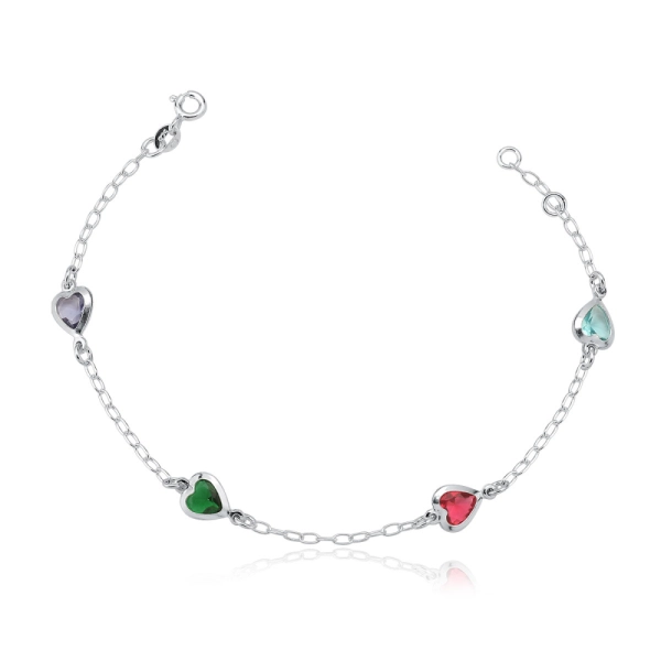 Produto Pulseira Feminina de Prata 925 Coração Cravejado com Zircônia Colorida