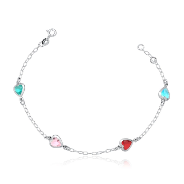 Produto Pulseira Feminina de Prata 925 Coração Cravejado com Zircônia Mista