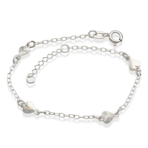 Produto Pulseira Feminina de Prata 925 Coração Liso e Diamantado
