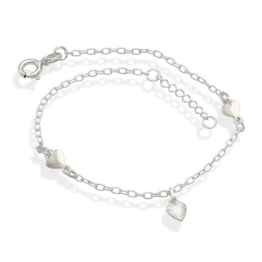 Produto Pulseira Feminina de Prata 925 Coração Liso e Diamantado pendente
