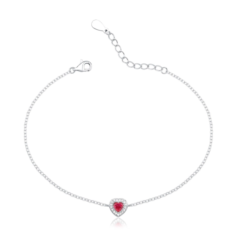Produto Pulseira Feminina de Prata 925 Coração Cravejado Rubi
