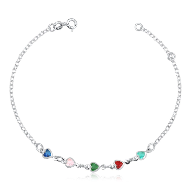 Pulseira Feminina de Prata 925 Corações Colorido Produto Pulseira Feminina de Prata 925 Corações Colorido