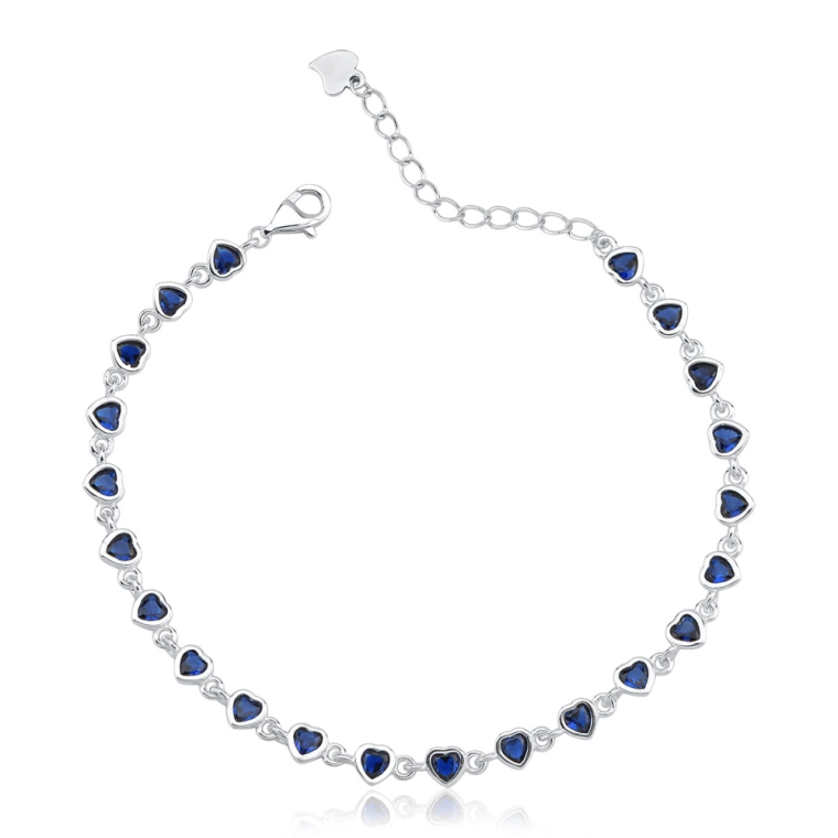 Pulseira Feminina de Prata 925 Corações Cravados Azul Marinho Produto Pulseira Feminina de Prata 925 Corações Cravados Azul Marinho