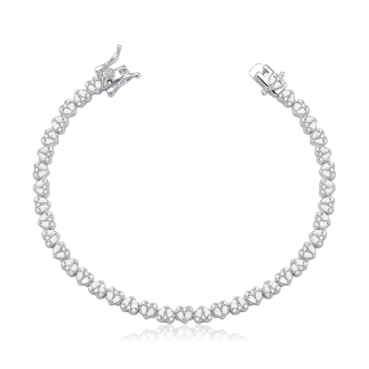 Pulseira Feminina de Prata 925 Corações Detalhado e Cravejados Produto Pulseira Feminina de Prata 925 Corações Detalhado e Cravejados