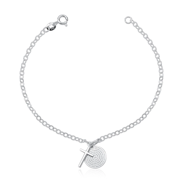Produto Pulseira Feminina de Prata 925 Cruz e Pai Nosso