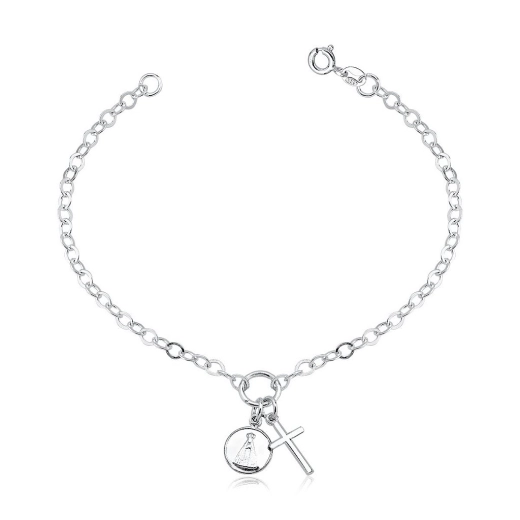 Pulseira Feminina de Prata 925 Cruz e Placa Nossa Senhora Produto Pulseira Feminina de Prata 925 Cruz e Placa Nossa Senhora