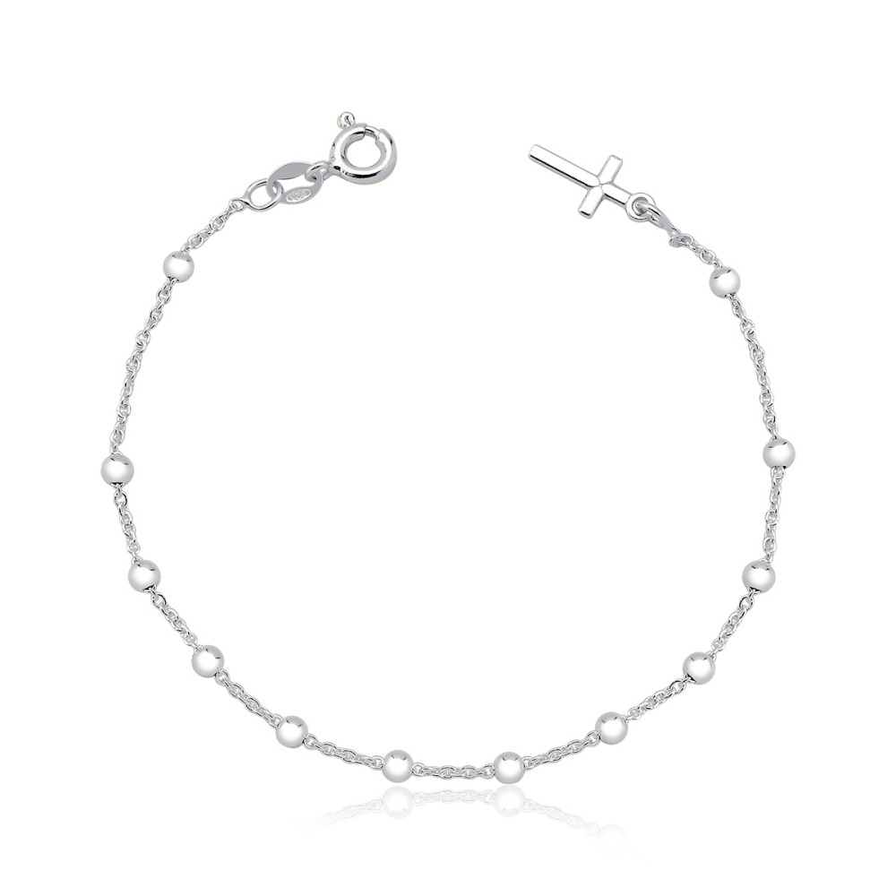 Produto Pulseira Feminina de Prata 925 Elo Cadeado com Bolinhas e Cruz