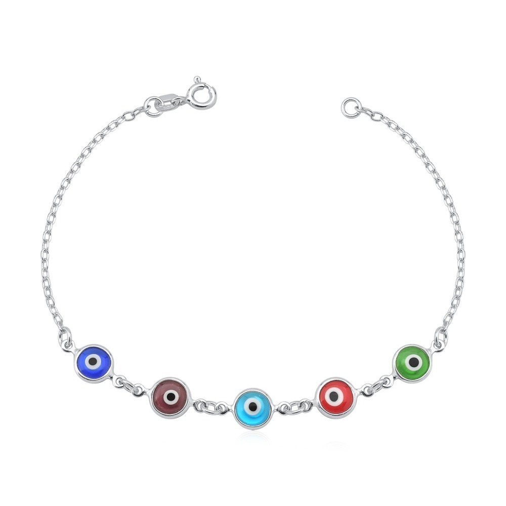 Produto Pulseira Feminina de Prata 925 Elo Cadeado com Olho Grego 